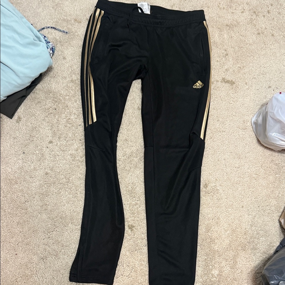 Adidas Kids Black Joggers with Gold Stripes